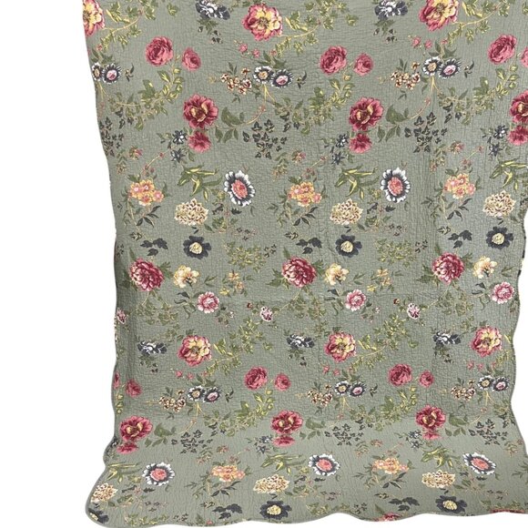 Pem America Green Floral Cottage French Country Farmhouse Quilt & Sham Set Twin - Picture 5 of 7